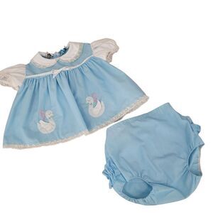 Porch Goose Vintage Blue Baby Dress and Bloomers